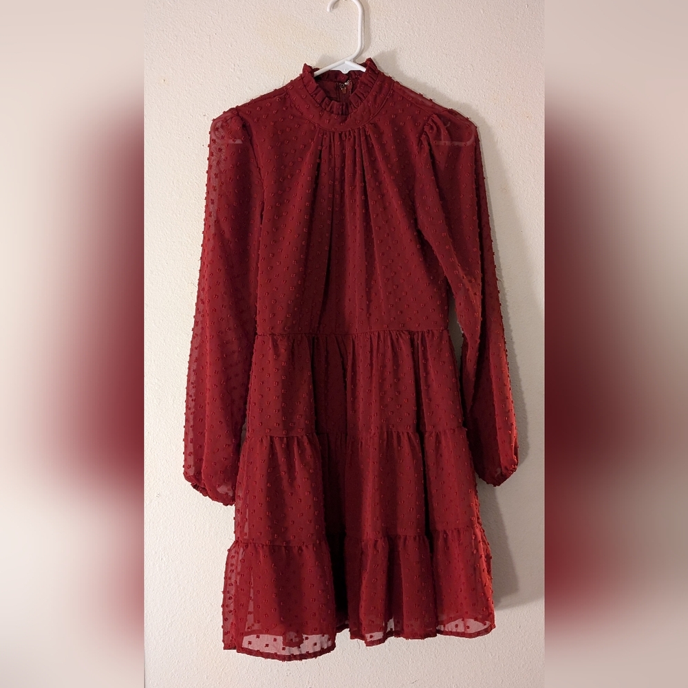 S Red long sleeve midi dress
